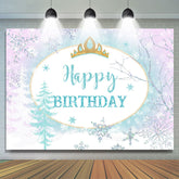 Lofaris Ice World Theme Princess Crown Happy Birthday Backdrop
